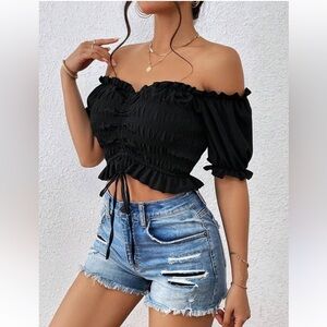 Garage Black Puff Sleeve Mesh Blouse